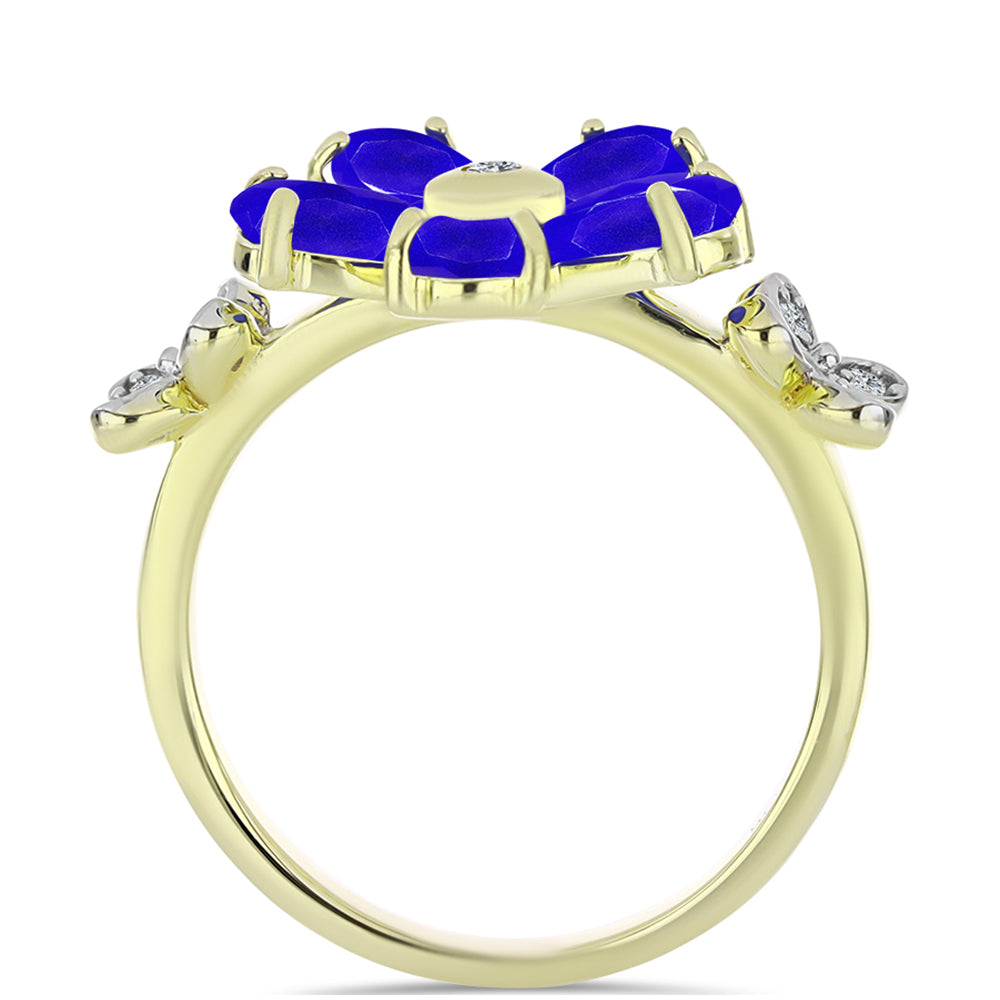 Inel din Argint 925 Placat cu Aur ( 3.13 grame ) cu Agat Albastru și Topaz Alb 2.21 Carate
