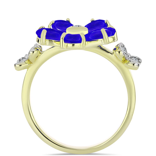 Inel din Argint 925 Placat cu Aur ( 3.13 grame ) cu Agat Albastru și Topaz Alb 2.21 Carate