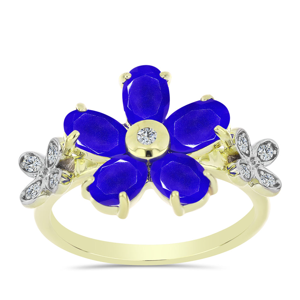 Inel din Argint 925 Placat cu Aur ( 3.13 grame ) cu Agat Albastru și Topaz Alb 2.21 Carate 3 