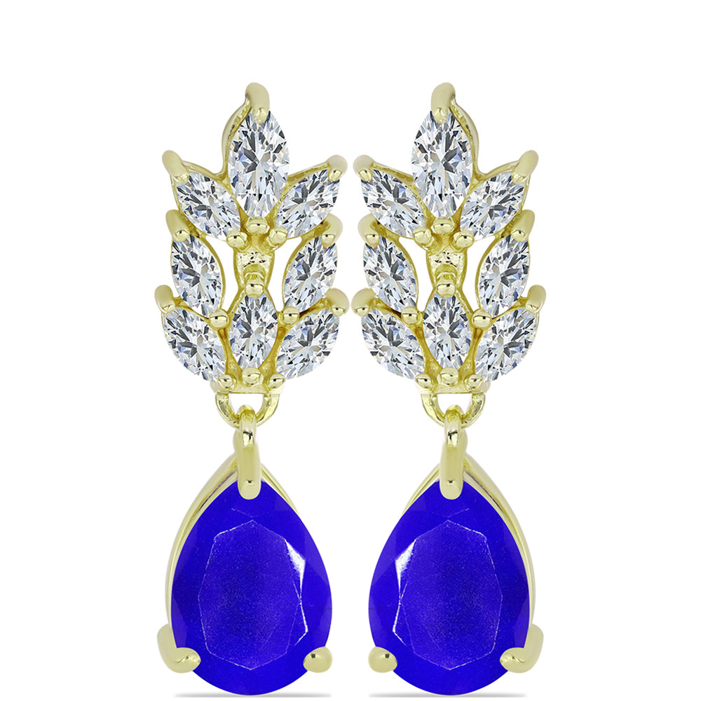 Cercei din Argint 925 Placat cu Aur ( 3.75 grame ) cu Agat Albastru și Topaz Alb 4.91 Carate 1 
