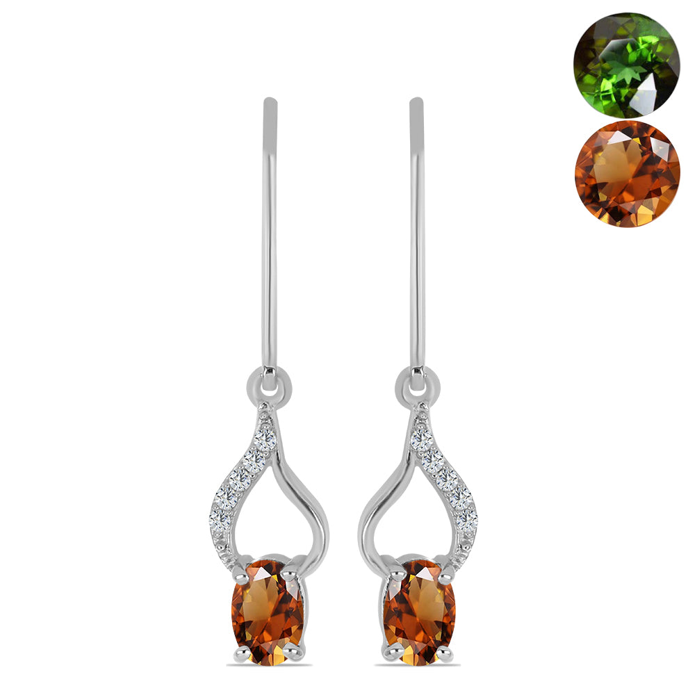 Cercei din Argint 925 ( 1.9 grame ) cu Zultanit Anatolian Certificat cultivat în laborator și Topaz Alb 1.29 Carate 1 