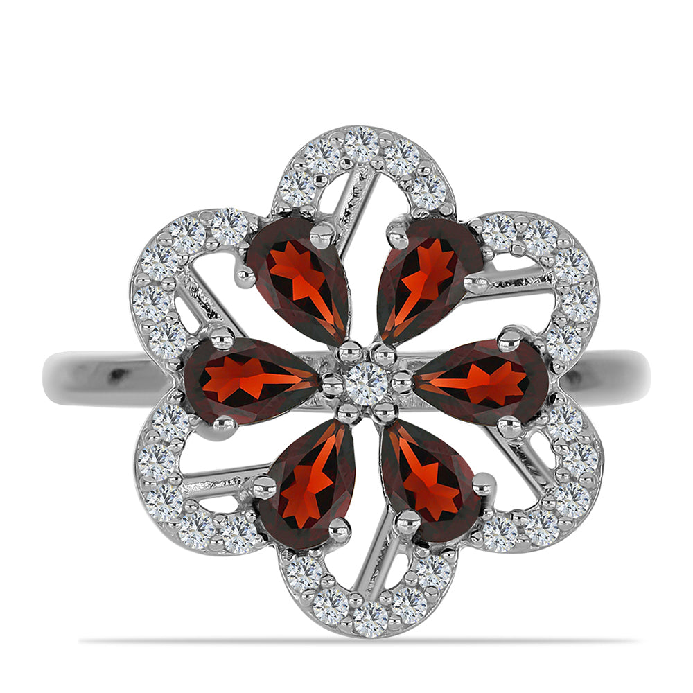 Inel din Argint 925 ( 3.01 grame ) cu Granat Barton și Topaz Alb 1.91 Carate