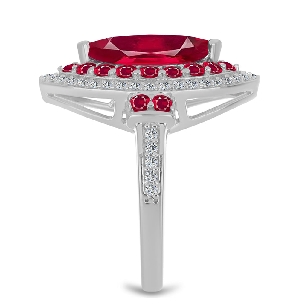 Inel din Argint 925 ( 4.42 grame ) cu Rubin Malagasy și Topaz Alb 3.54 Carate 4 