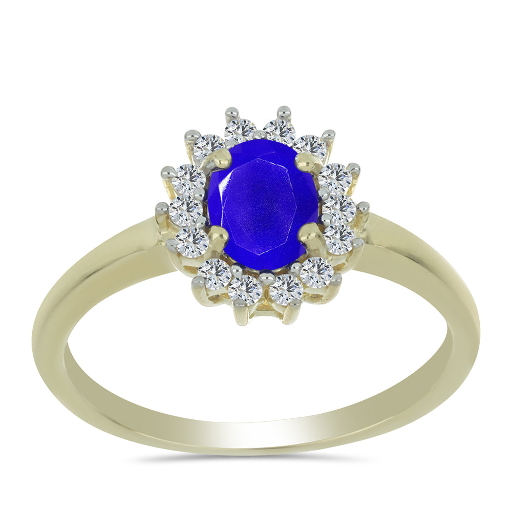 Inel din Argint 925 Placat cu Aur ( 2.2 grame ) cu Agat Albastru și Topaz Alb 0.84 Carate