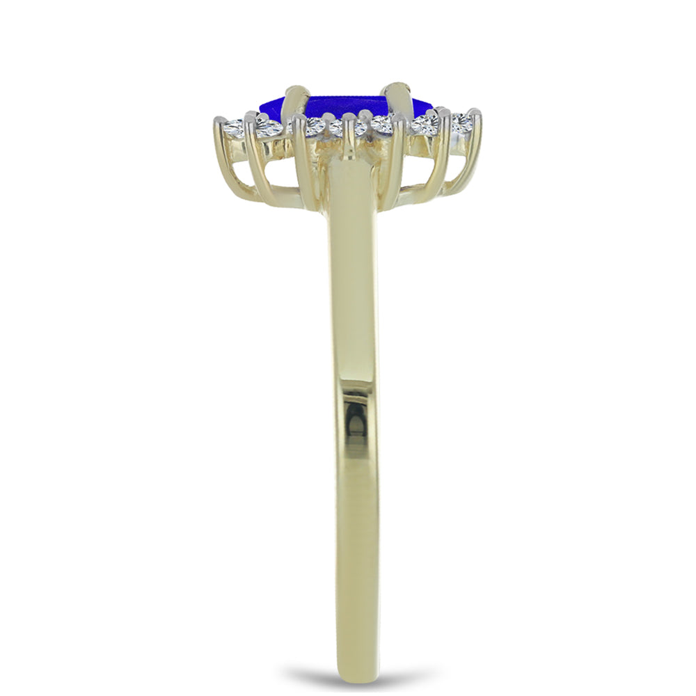 Inel din Argint 925 Placat cu Aur ( 2.2 grame ) cu Agat Albastru și Topaz Alb 0.84 Carate