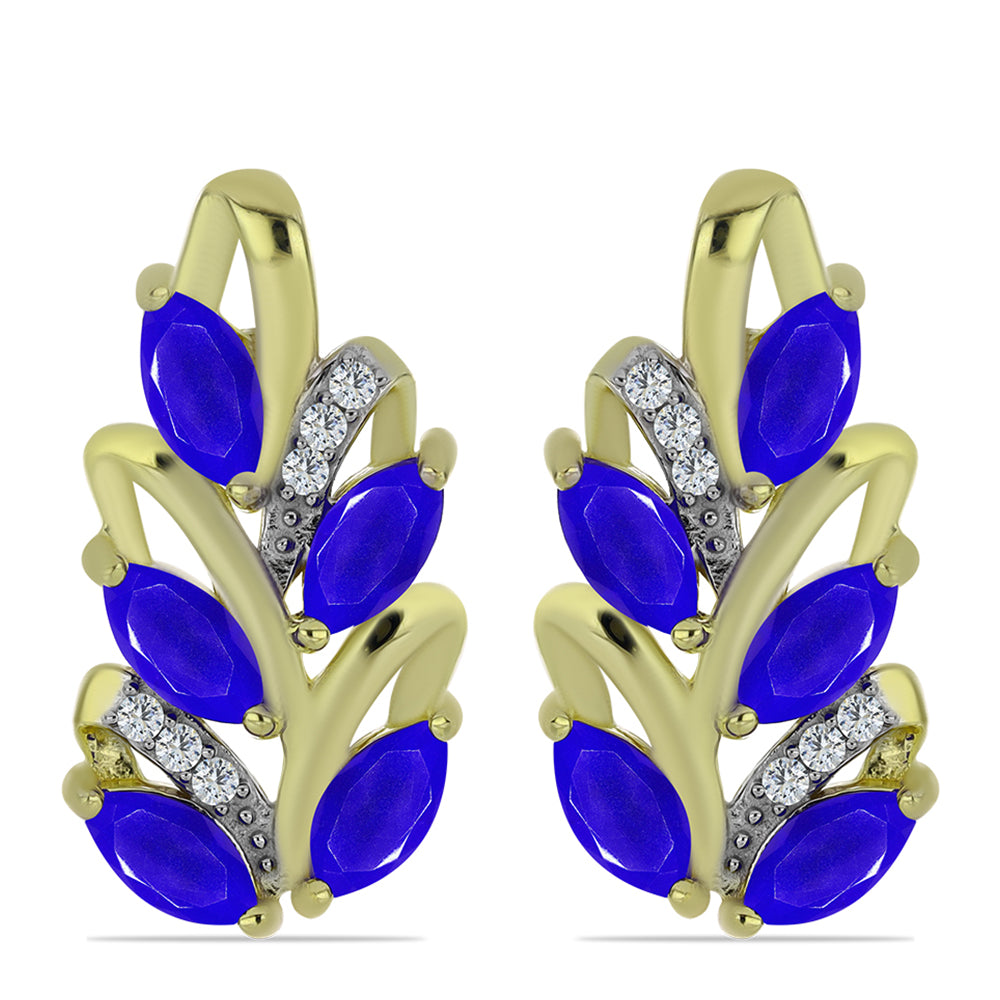 Cercei din Argint 925 Placat cu Aur ( 4.84 grame ) cu Agat Albastru și Topaz Alb 2.48 Carate 1 