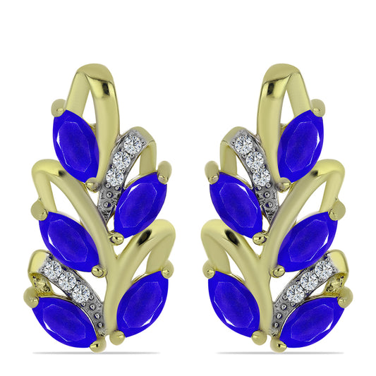 Cercei din Argint 925 Placat cu Aur ( 4.84 grame ) cu Agat Albastru și Topaz Alb 2.48 Carate
