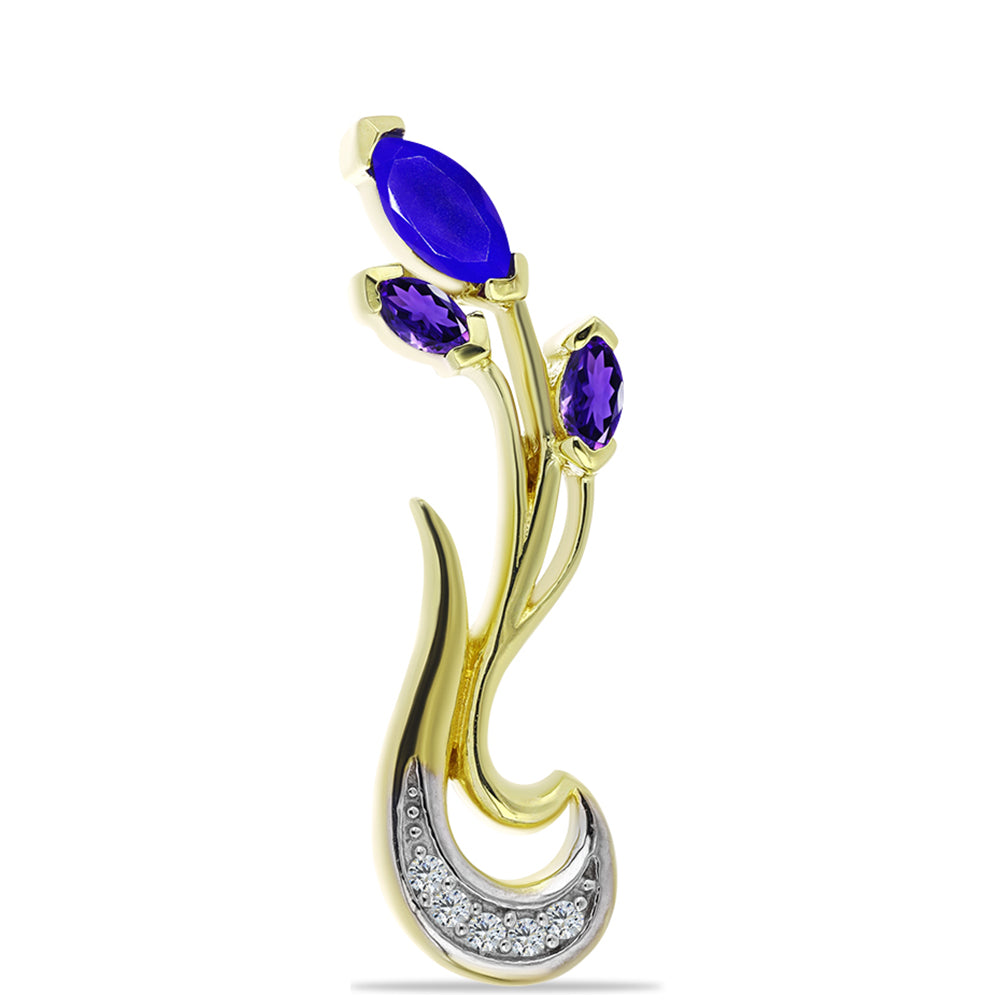 Broşă din Argint 925 Placat cu Aur ( 2.74 grame ) cu Agat Albastru și Ametist Marocan 0.43 Carate