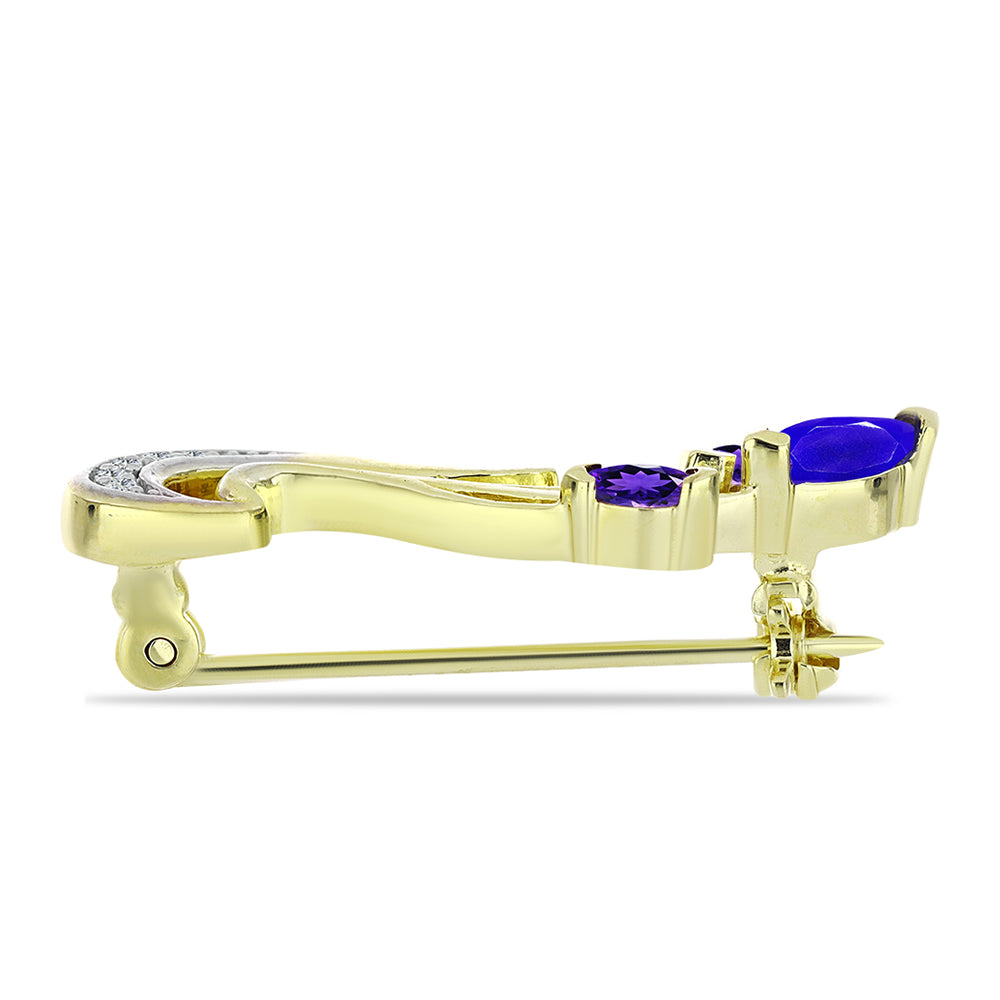 Broşă din Argint 925 Placat cu Aur ( 2.74 grame ) cu Agat Albastru și Ametist Marocan 0.43 Carate