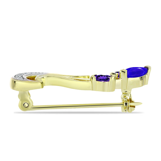 Broşă din Argint 925 Placat cu Aur ( 2.74 grame ) cu Agat Albastru și Ametist Marocan 0.43 Carate