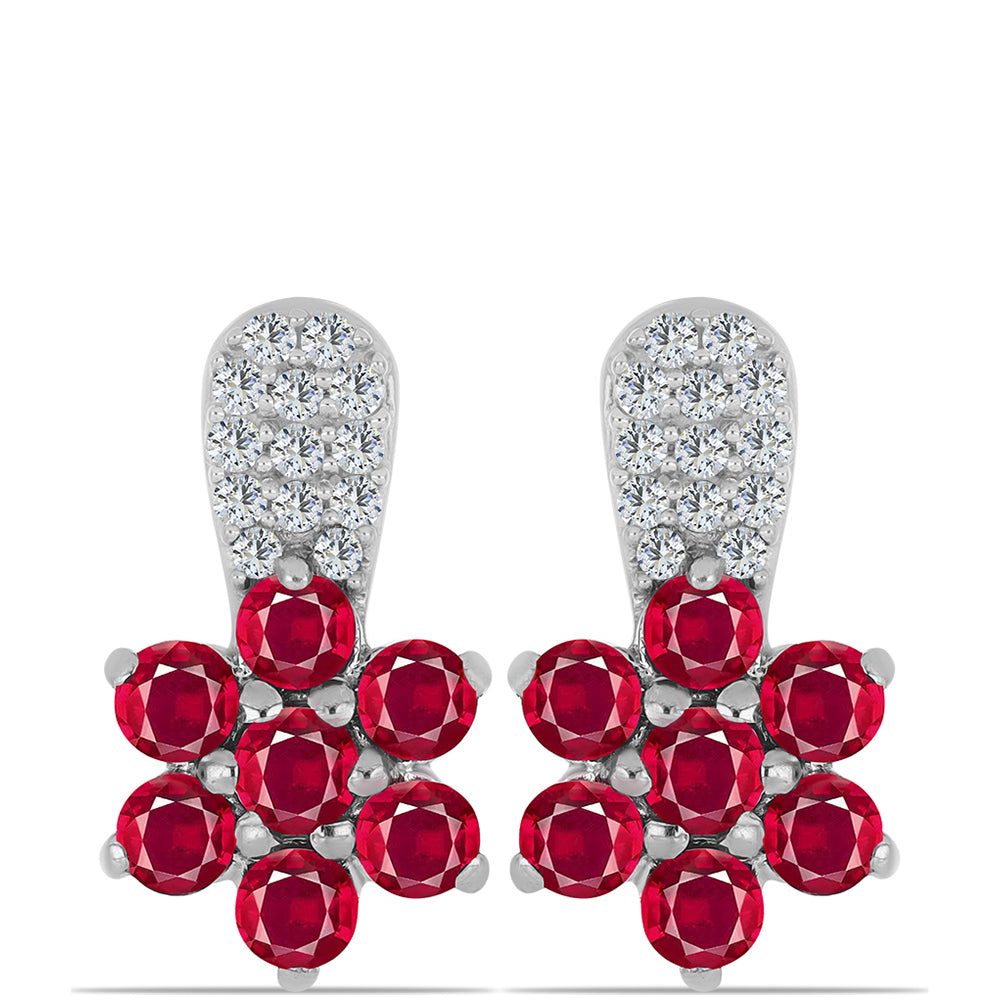 Cercei din Argint 925 ( 3.12 grame ) cu Rubin Malagasy și Topaz Alb 2.23 Carate 1 