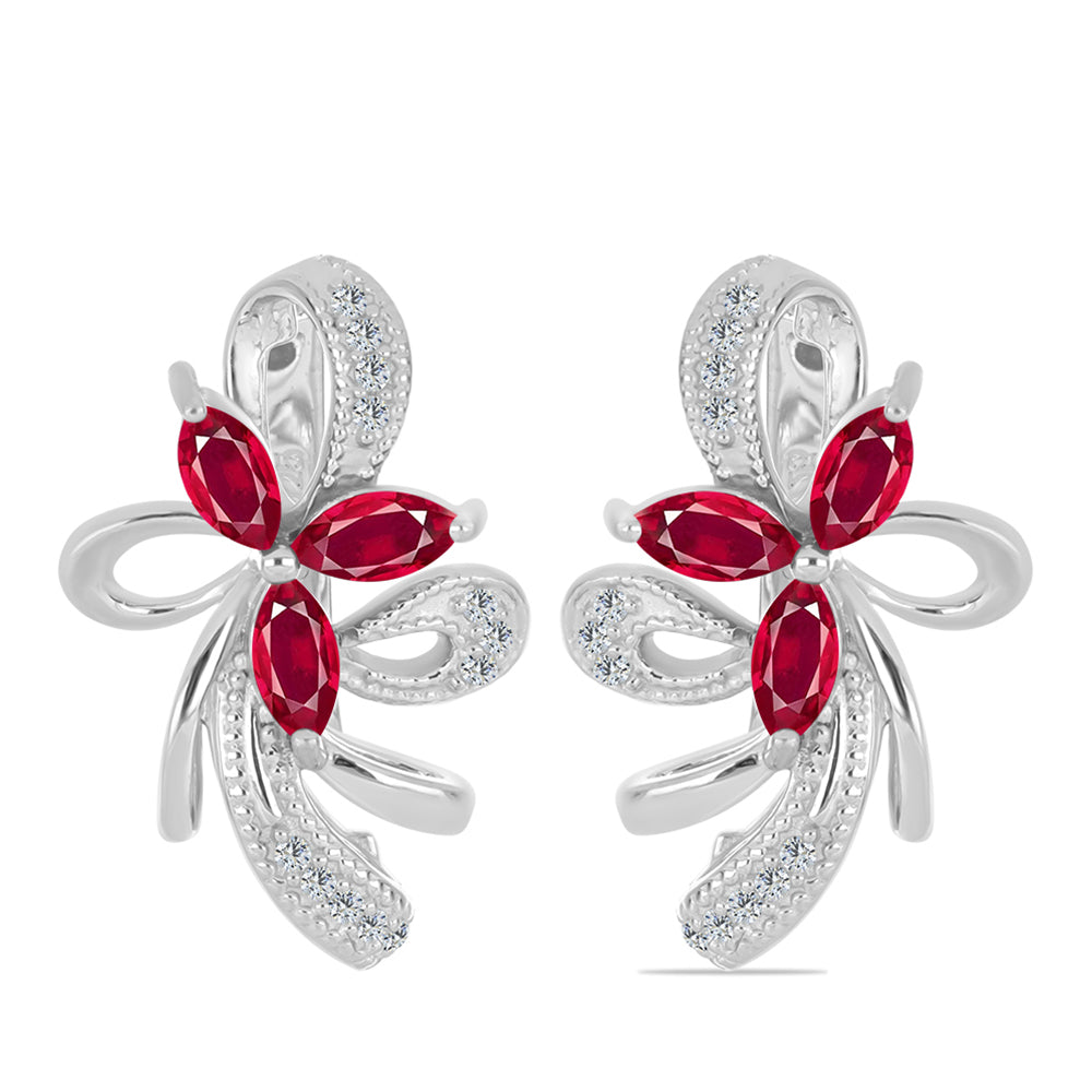 Cercei din Argint 925 ( 4.96 grame ) cu Rubin Malagasy și Topaz Alb 1.31 Carate 1 