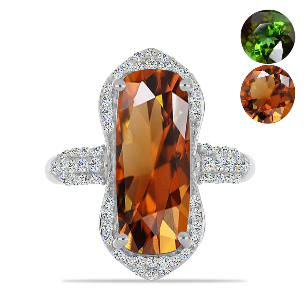 Inel din Argint 925 ( 4.55 grame ) cu Zultanit Anatolian Certificat cultivat în laborator și Topaz Alb 8.42 Carate 1 