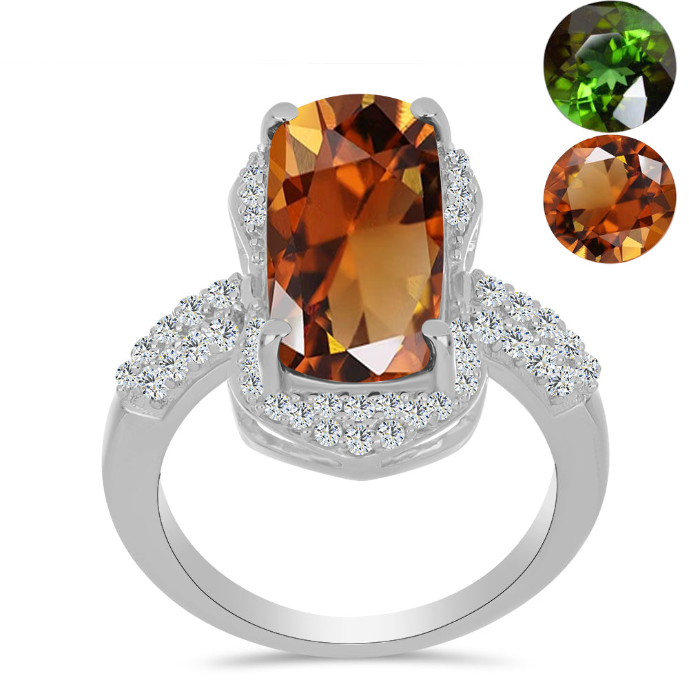 Inel din Argint 925 ( 4.55 grame ) cu Zultanit Anatolian Certificat cultivat în laborator și Topaz Alb 8.42 Carate
