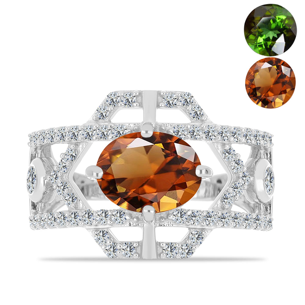 Inel din Argint 925 ( 4.29 grame ) cu Zultanit Anatolian Certificat cultivat în laborator și Topaz Alb 3.13 Carate 1 