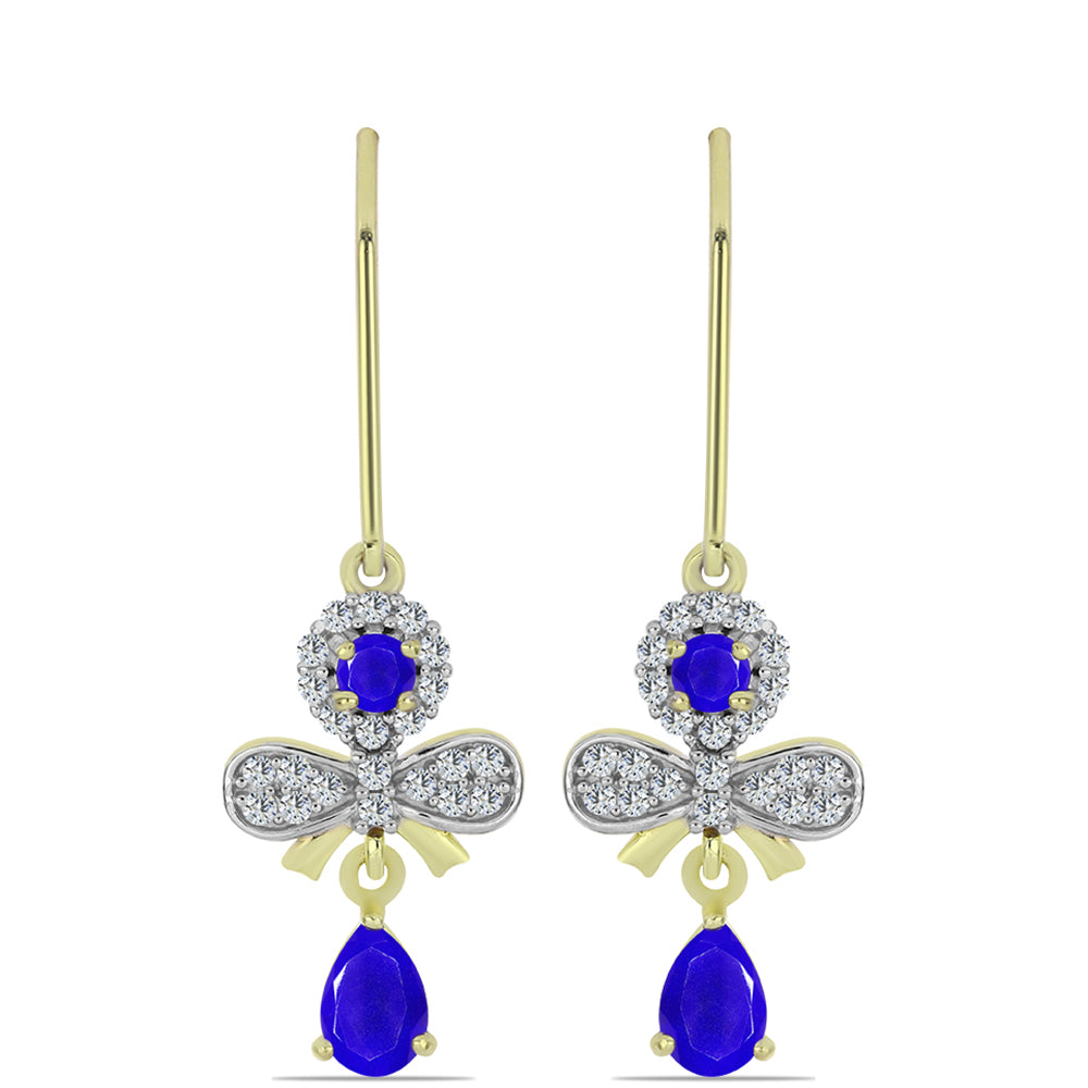 Cercei din Argint 925 Placat cu Aur ( 2.87 grame ) cu Agat Albastru și Topaz Alb 1.3 Carate