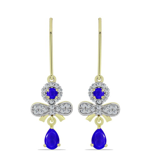 Cercei din Argint 925 Placat cu Aur ( 2.87 grame ) cu Agat Albastru și Topaz Alb 1.3 Carate