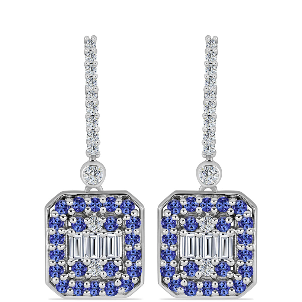 Cercei din Argint 925 ( 6.46 grame ) cu Tanzanit și Topaz Alb 2.99 Carate 1 