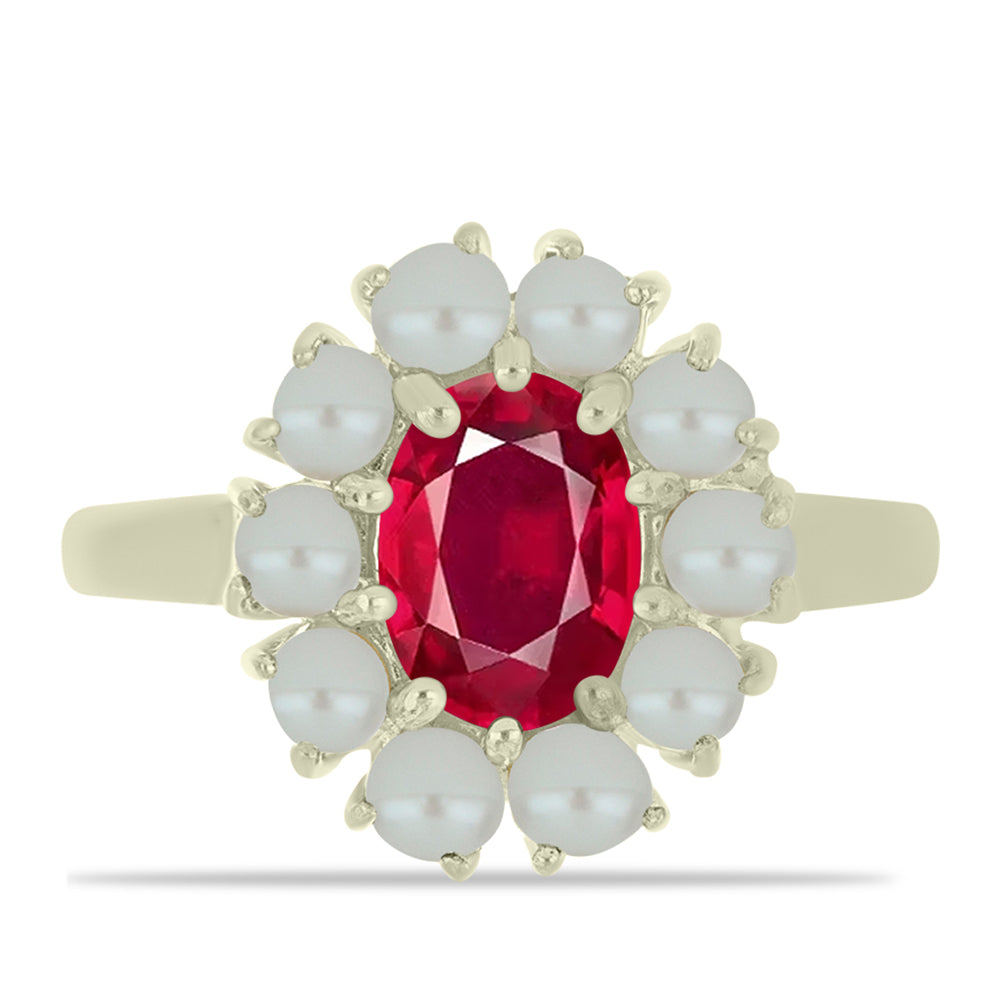 Inel din Argint 925 Placat cu Aur ( 2.91 grame ) cu Perlă de Apă Dulce Albă și Rubin Malagasy 3.32 Carate 1 