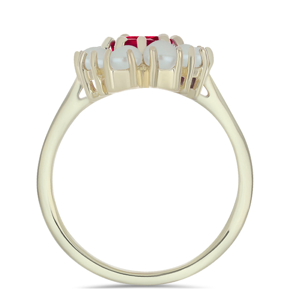 Inel din Argint 925 Placat cu Aur ( 2.91 grame ) cu Perlă de Apă Dulce Albă și Rubin Malagasy 3.32 Carate