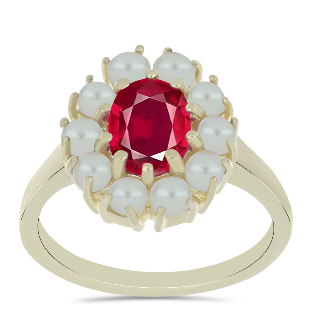 Inel din Argint 925 Placat cu Aur ( 2.91 grame ) cu Perlă de Apă Dulce Albă și Rubin Malagasy 3.32 Carate 3 