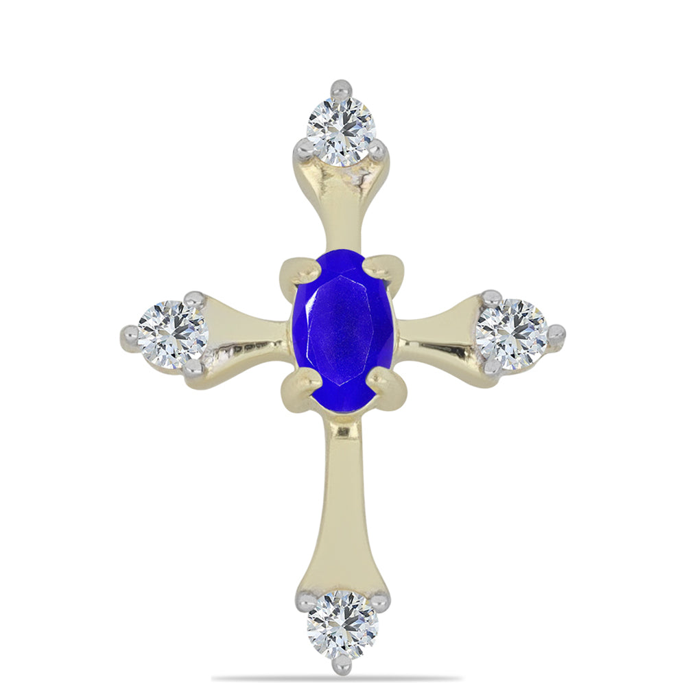 Cruce Pandantiv din Argint 925 Placat cu Aur ( 0.92 grame ) cu Agat Albastru și Topaz Alb 0.37 Carate