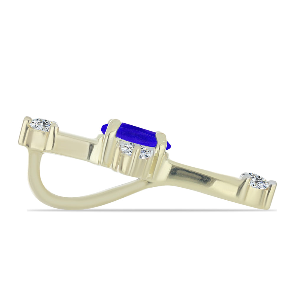 Cruce Pandantiv din Argint 925 Placat cu Aur ( 0.92 grame ) cu Agat Albastru și Topaz Alb 0.37 Carate 2 
