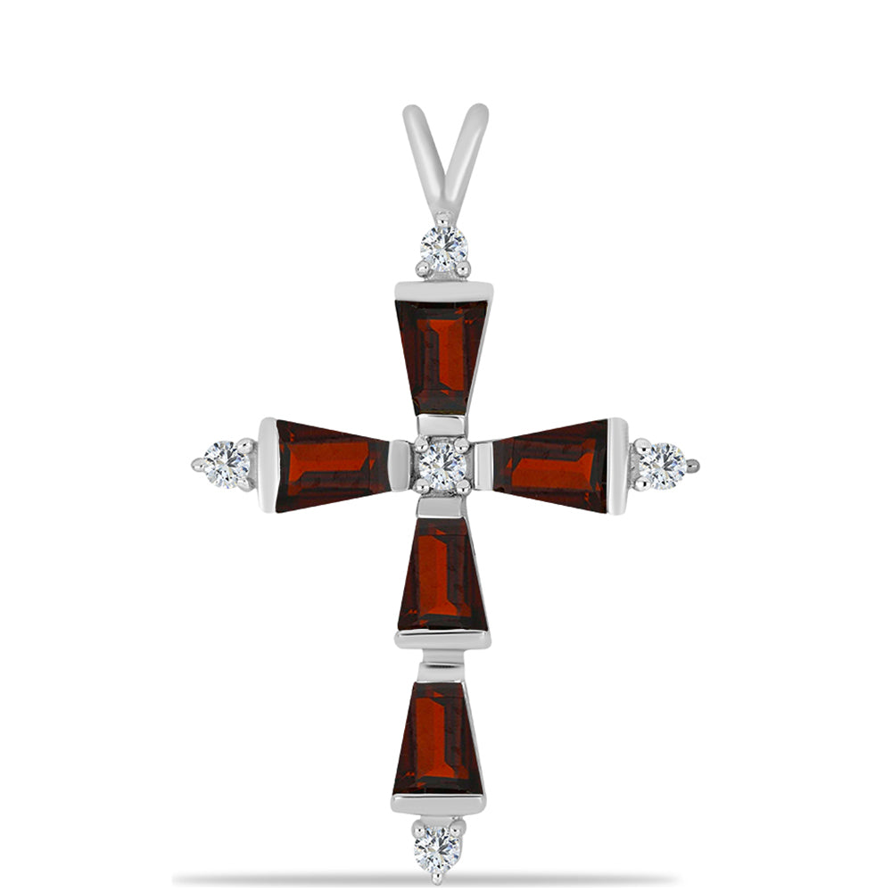 Cruce Pandantiv din Argint 925 ( 1.74 grame ) cu Granat Barton și Topaz Alb 2.45 Carate 1 