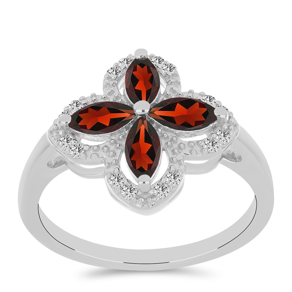 Inel din Argint 925 ( 3.21 grame ) cu Granat Barton și Topaz Alb 1.43 Carate