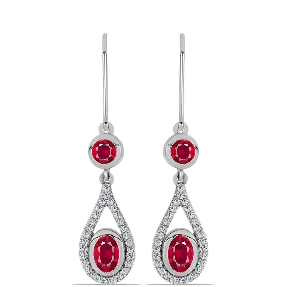 Cercei din Argint 925 ( 4.05 grame ) cu Rubin Malagasy și Topaz Alb 2.46 Carate