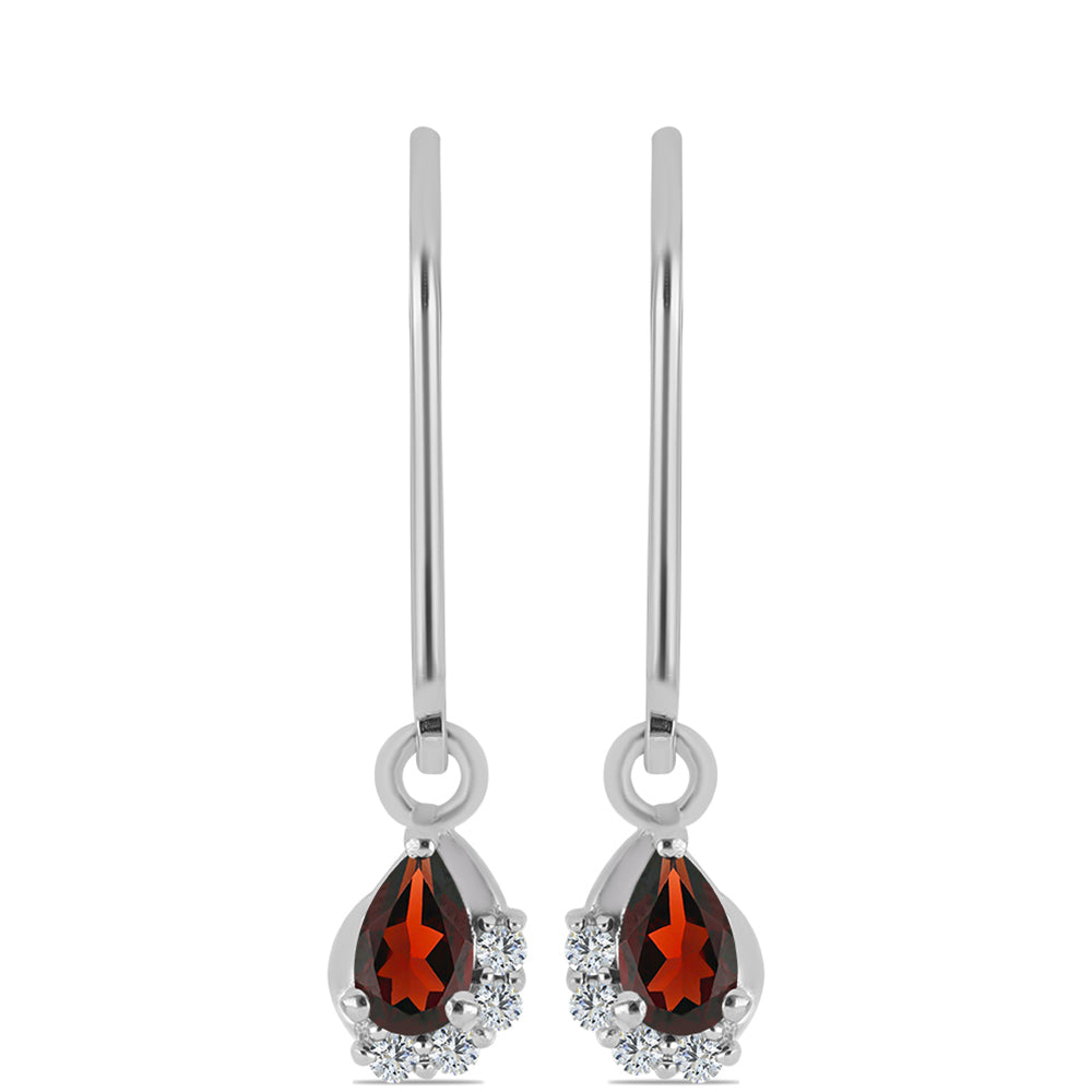 Cercei din Argint 925 ( 1.59 grame ) cu Granat Barton și Topaz Alb 0.58 Carate 1 