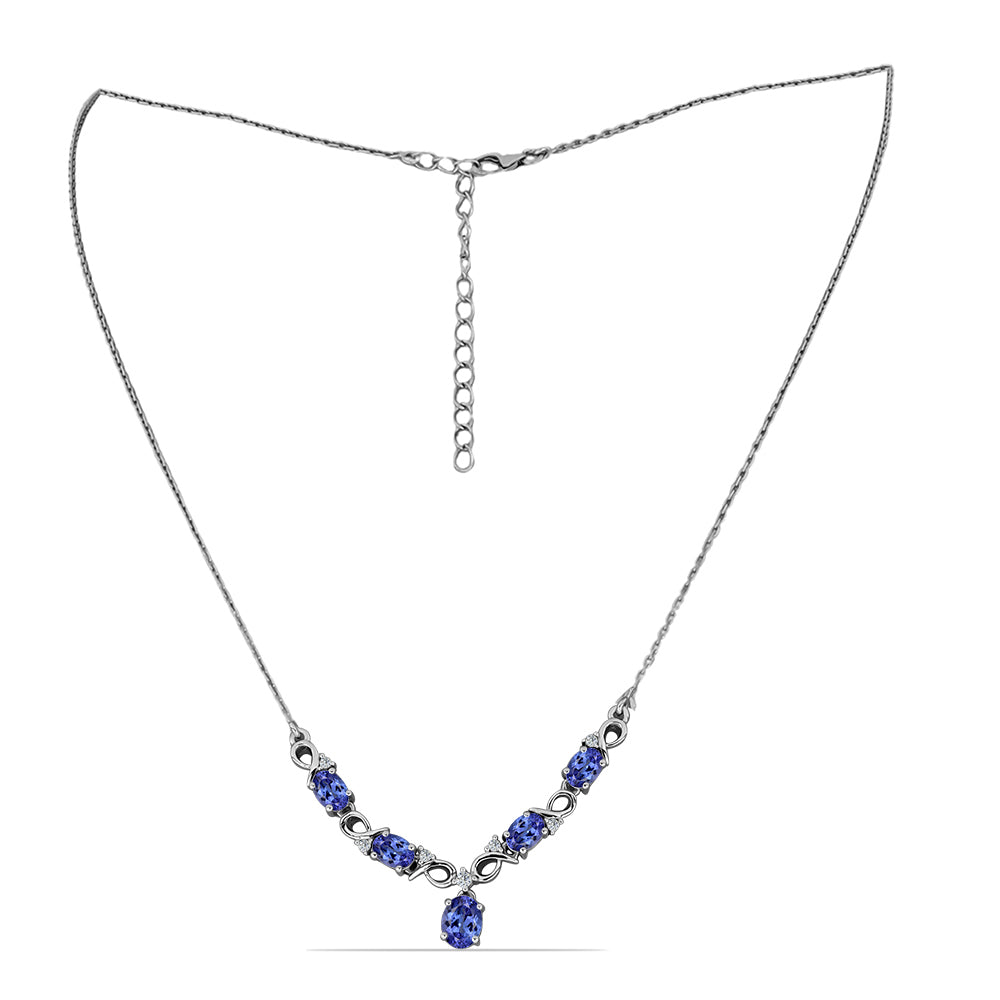 Colier din Argint 925 ( 5.82 grame ) cu Tanzanit și Topaz Alb 2.9 Carate