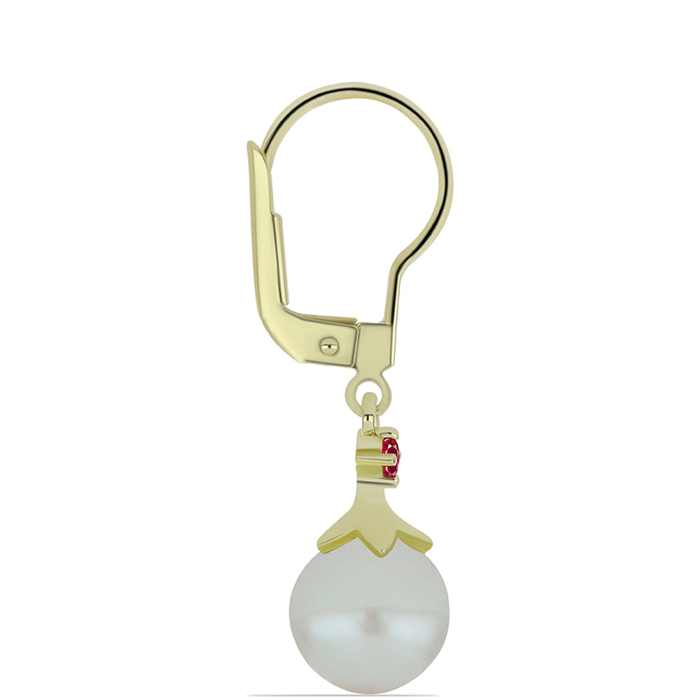 Cercei din Argint 925 Placat cu Aur ( 1.43 grame ) cu Perlă de Apă Dulce Albă și Rubin Malagasy 7.98 Carate 2 