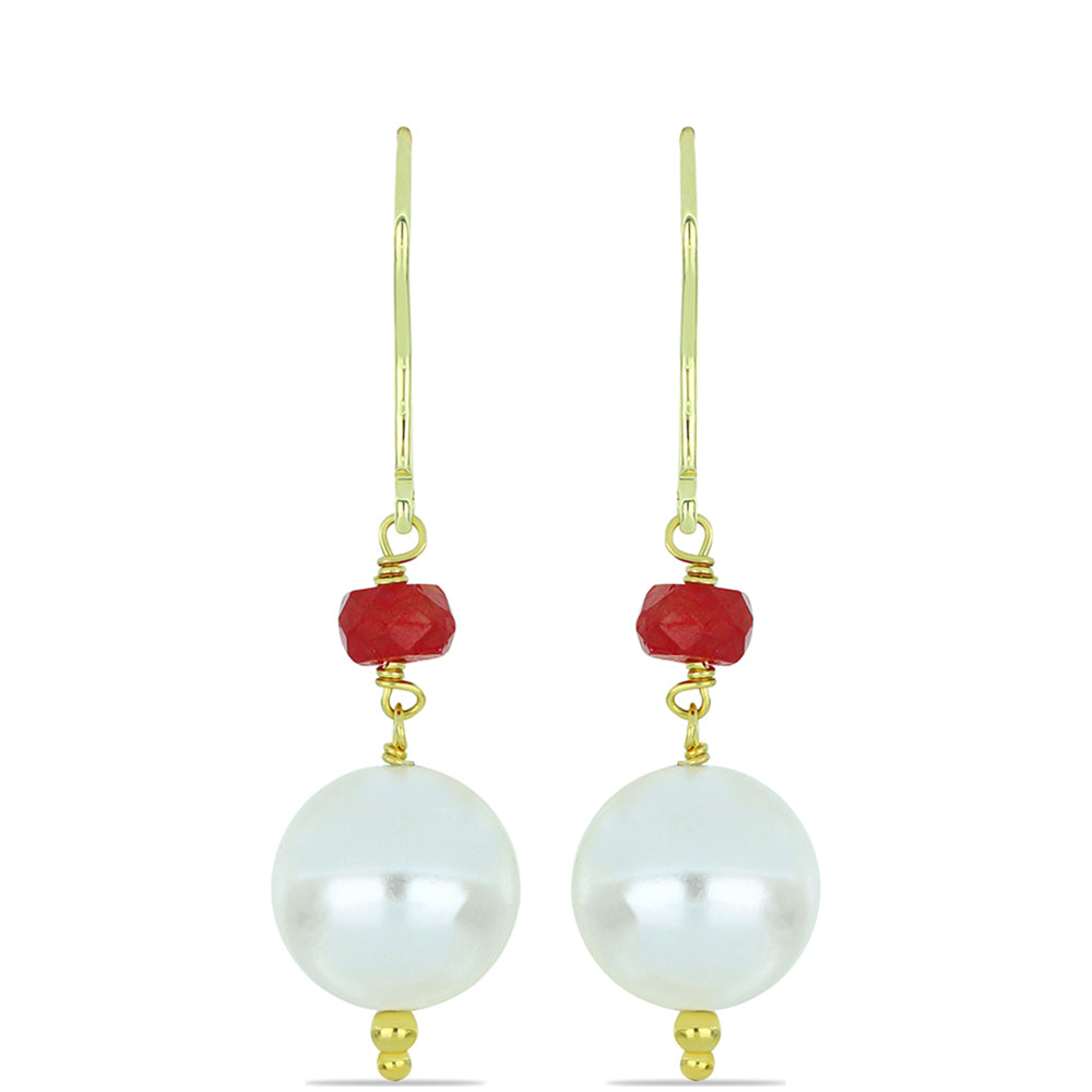 Cercei din Argint 925 Placat cu Aur ( 1.02 grame ) cu Perlă de Apă Dulce Albă și Rubin Malagasy 14.17 Carate 1 