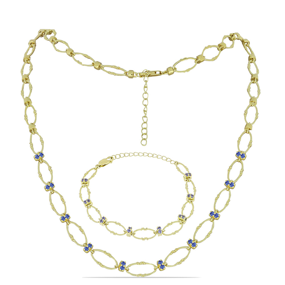 Set din Argint 925 Placat cu Aur ( 25.63 grame ) cu Tanzanit 1.33 Carate ( Colier+Brățară )