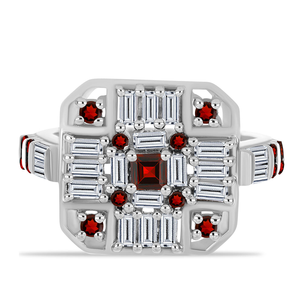 Inel din Argint 925 ( 5.34 grame ) cu Granat Barton și Zircon Alb 2.26 Carate