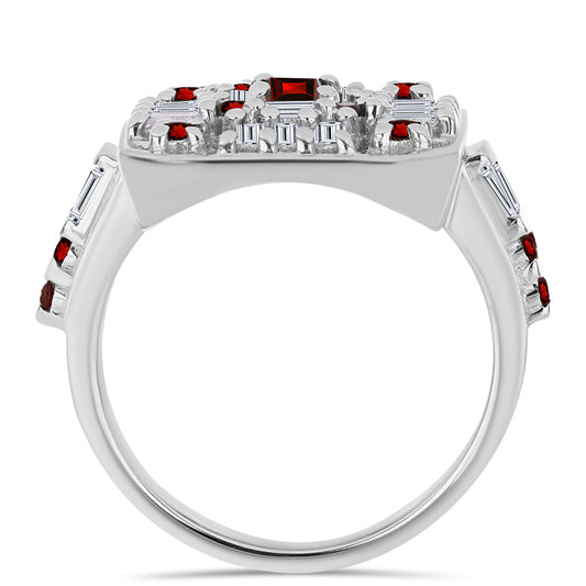 Inel din Argint 925 ( 5.34 grame ) cu Granat Barton și Zircon Alb 2.26 Carate