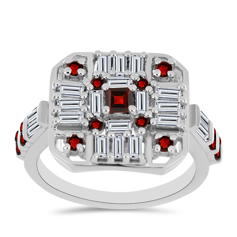 Inel din Argint 925 ( 5.34 grame ) cu Granat Barton și Zircon Alb 2.26 Carate 3 