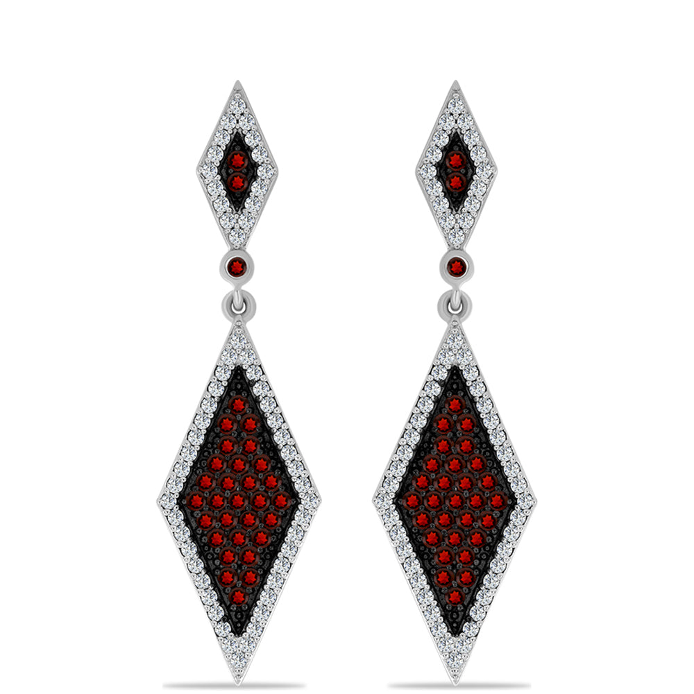 Cercei din Argint 925 ( 5.9 grame ) cu Granat Barton și Topaz Alb 2.4 Carate