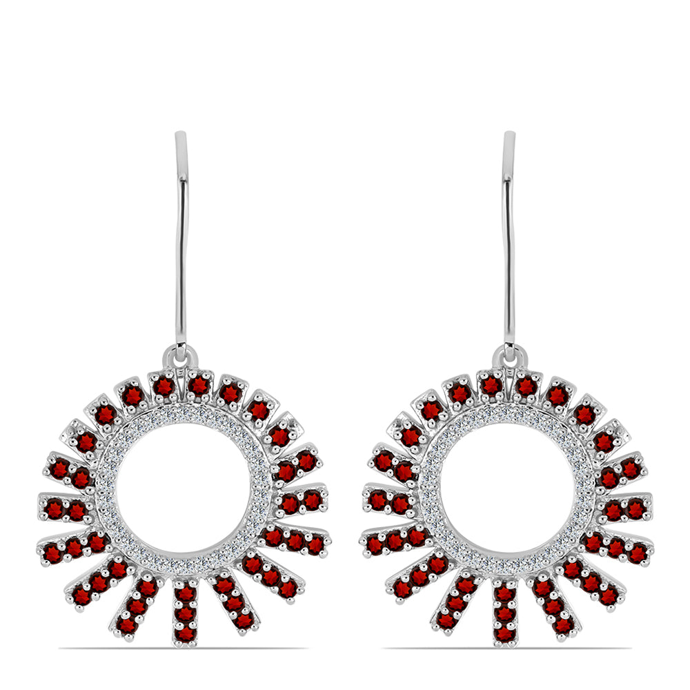 Cercei din Argint 925 ( 5.56 grame ) cu Granat Barton și Topaz Alb 1.76 Carate 1 