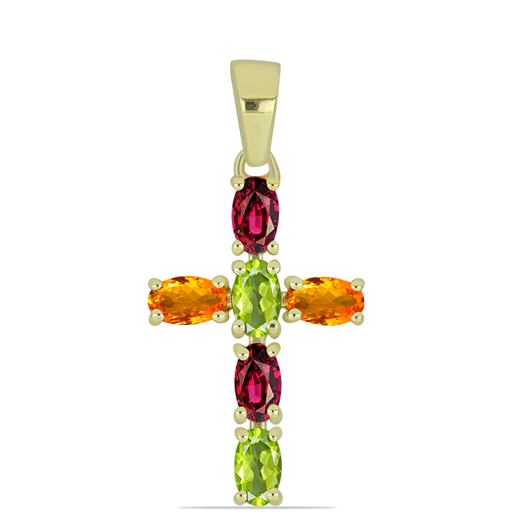 Cruce Pandantiv din Argint 925 Placat cu Aur ( 1.35 grame ) cu Turmalină Chakra 1.32 Carate