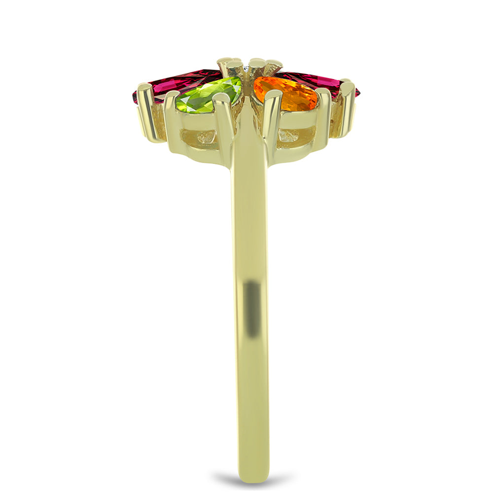 Inel din Argint 925 Placat cu Aur ( 2.63 grame ) cu Turmalină Chakra și Topaz Alb 1.15 Carate 4 