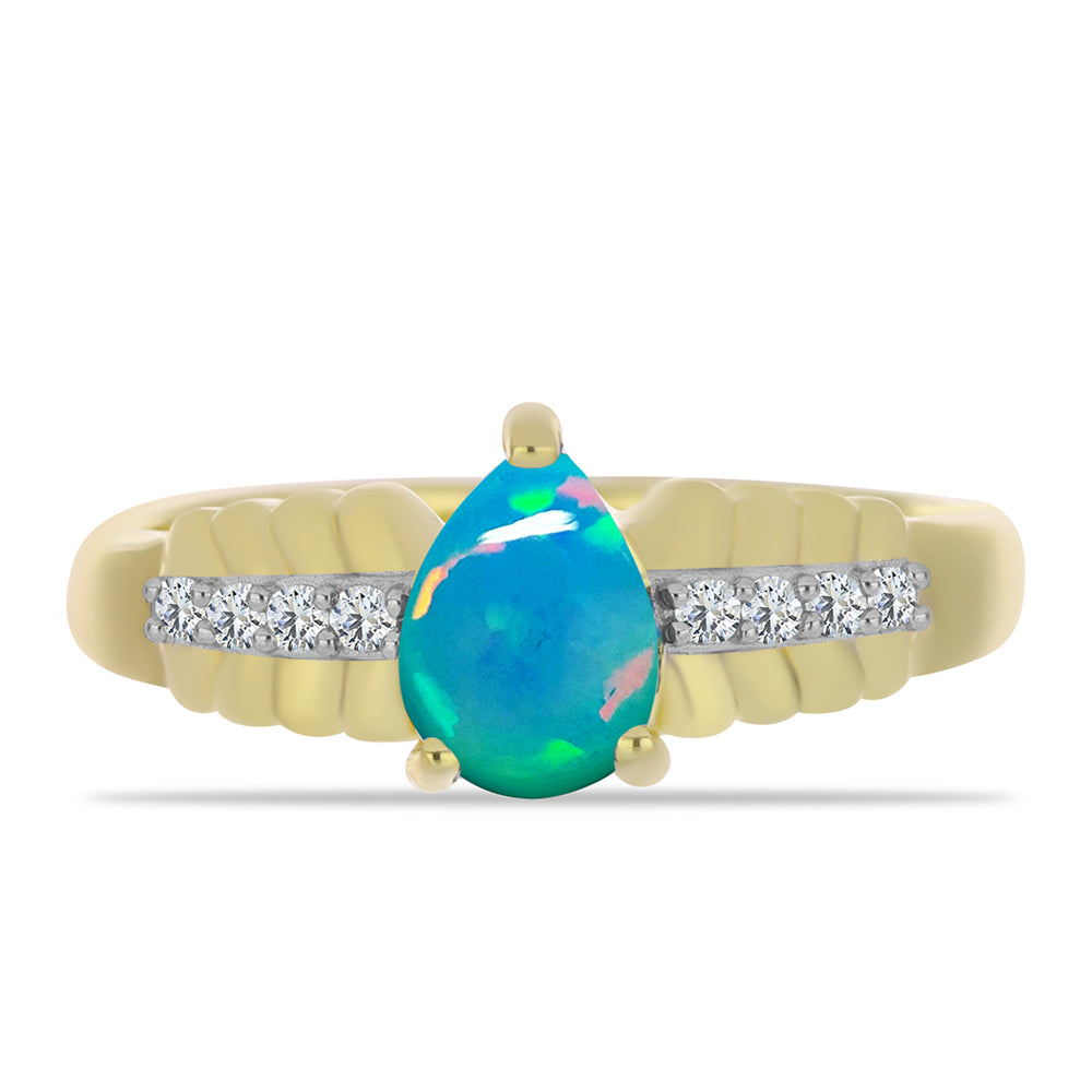 Inel din Argint 925 Placat cu Aur ( 2.59 grame ) cu Opal Albastru Etiopian Paraiba și Topaz Alb 0.56 Carate