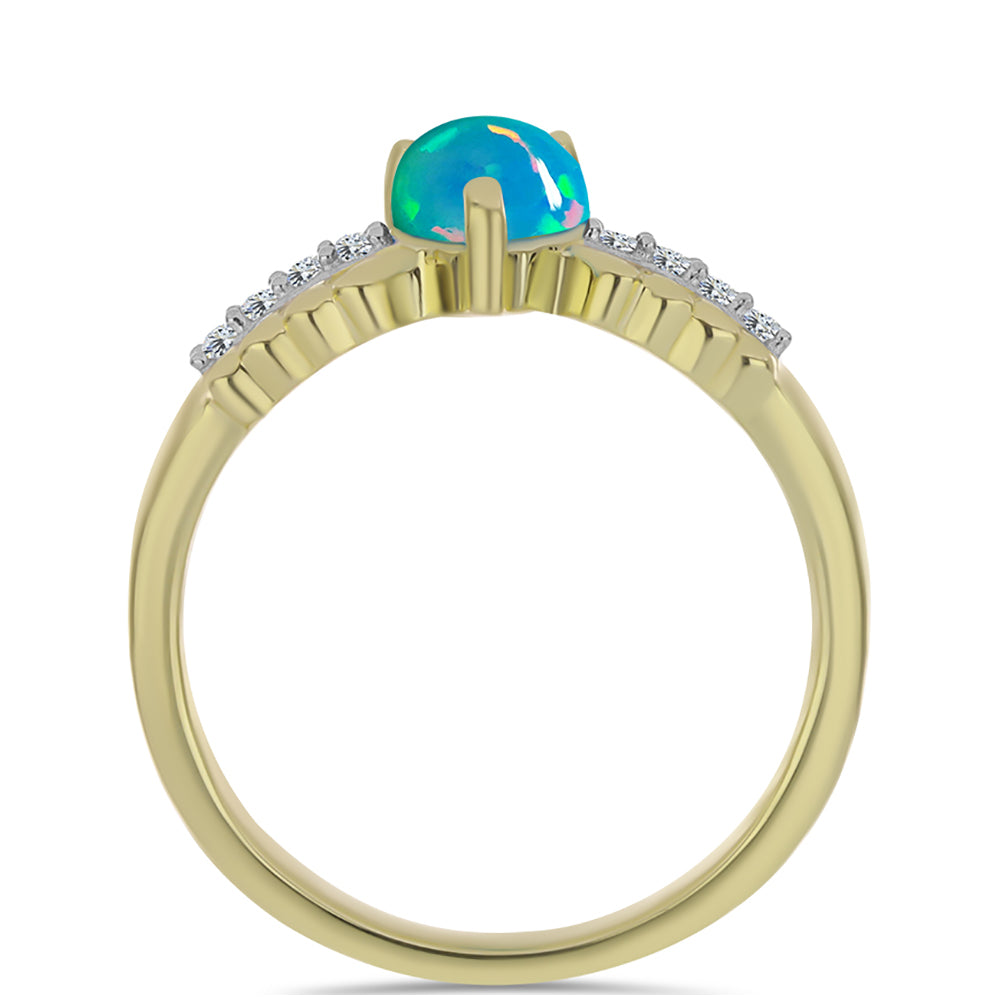 Inel din Argint 925 Placat cu Aur ( 2.59 grame ) cu Opal Albastru Etiopian Paraiba și Topaz Alb 0.56 Carate 2 