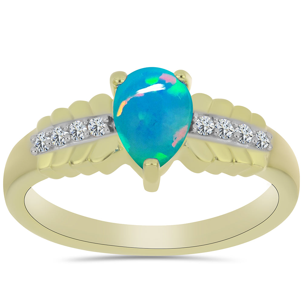 Inel din Argint 925 Placat cu Aur ( 2.59 grame ) cu Opal Albastru Etiopian Paraiba și Topaz Alb 0.56 Carate 3 