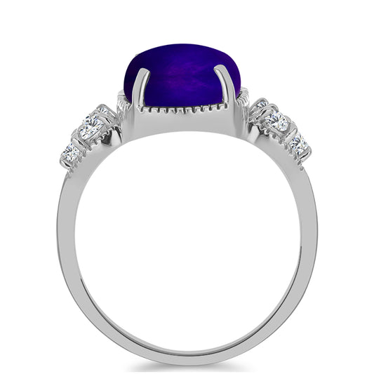 Inel din Argint 925 ( 3.29 grame ) cu Jad Violet și Topaz Alb 7.38 Carate