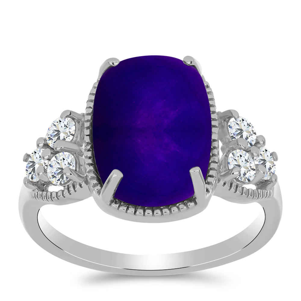 Inel din Argint 925 ( 3.29 grame ) cu Jad Violet și Topaz Alb 7.38 Carate 3 