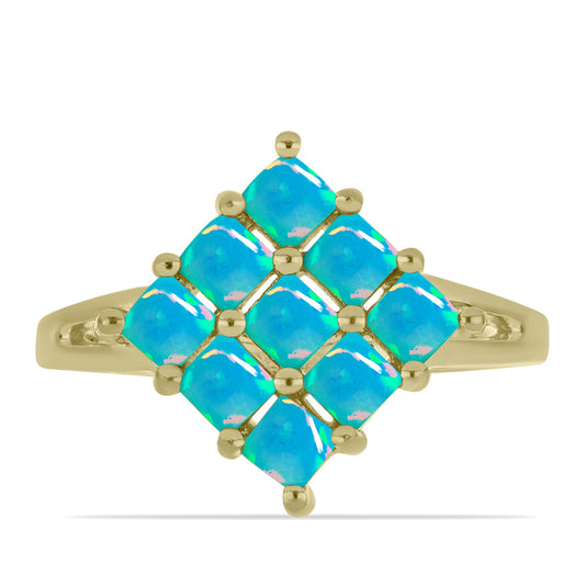Inel din Argint 925 Placat cu Aur ( 3.33 grame ) cu Opal Albastru Etiopian Paraiba 0.97 Carate