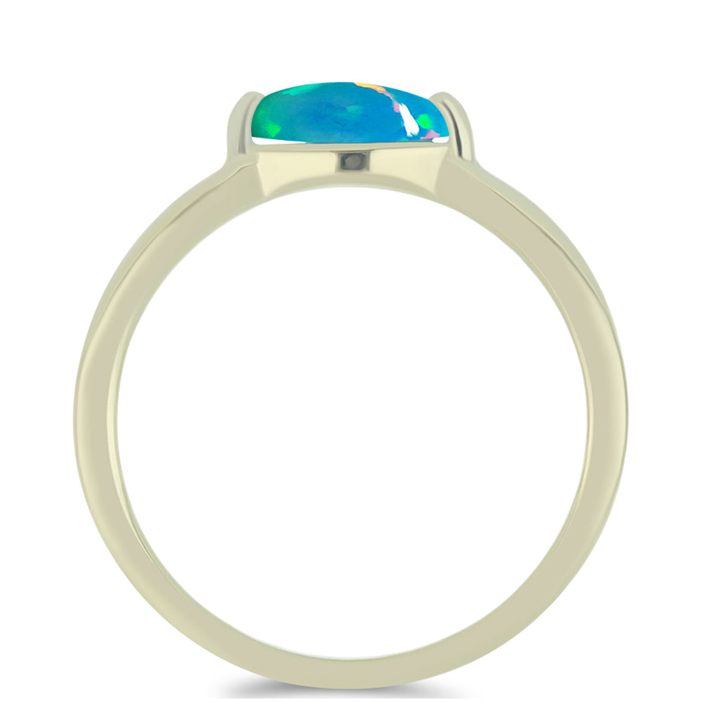 Inel din Argint 925 Placat cu Aur ( 1.49 grame ) cu Opal Albastru Etiopian Paraiba 0.35 Carate 2 
