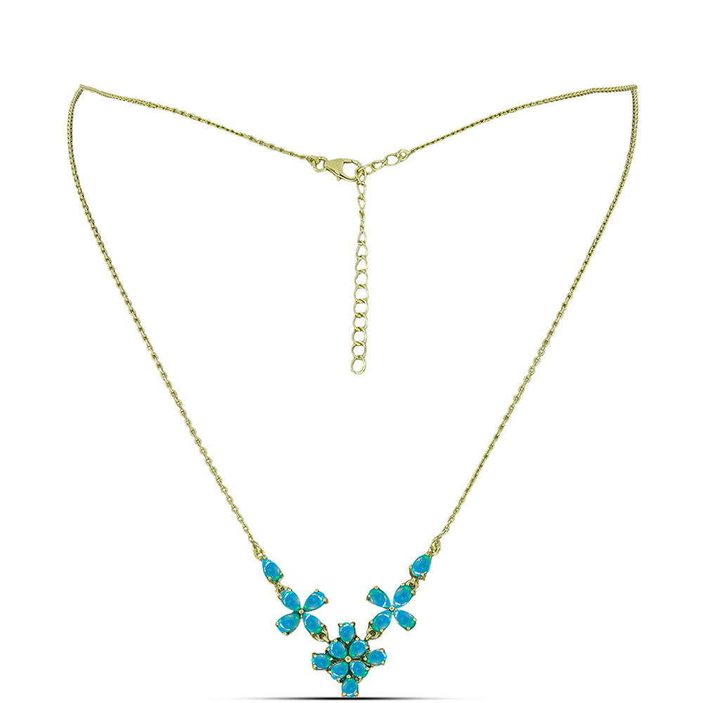 Colier din Argint 925 Placat cu Aur ( 5.48 grame ) cu Opal Albastru Etiopian Paraiba 2.04 Carate 2 